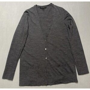 Talbots Sweater LP Petite Women Gray Merino Wool Long Sleeve V Neck Knit Pockets